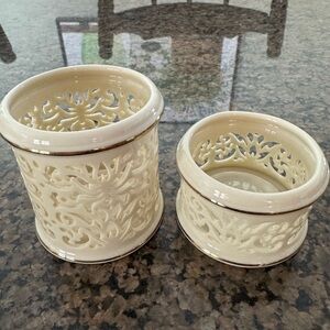 Lenox Set of Two Tealights H3 H1.5 L2.5 Open Weave Gold Trim